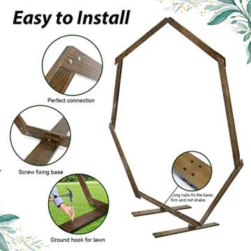 Aierden Wedding Arch 7.2FT, Heptagonal Wood Wedding Arches for Ceremony, Wedding Arbor Backdrop Stan...
