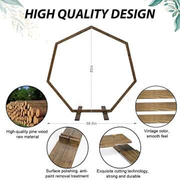 Aierden Wedding Arch 7.2FT, Heptagonal Wood Wedding Arches for Ceremony, Wedding Arbor Backdrop Stand for Garden Wedding,Parties, Outdoor, Backdrops, Garden Decorations,Wooden Arch Rustic Decorations