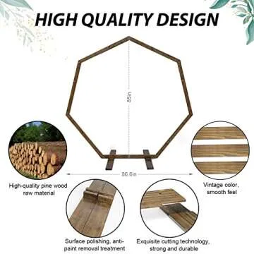 Aierden Wedding Arch 7.2FT, Heptagonal Wood Wedding Arches for Ceremony, Wedding Arbor Backdrop Stand for Garden Wedding,Parties, Outdoor, Backdrops, Garden Decorations,Wooden Arch Rustic Decorations