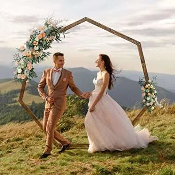 Aierden Wedding Arch 7.2FT, Heptagonal Wood Wedding Arches for Ceremony, Wedding Arbor Backdrop Stand for Garden Wedding,Parties, Outdoor, Backdrops, Garden Decorations,Wooden Arch Rustic Decorations