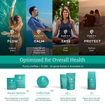 Purity Coffee FLOW Medium Roast Organic Coffee - USDA Certified Organic Specialty Grade Arabica Single-Serve Packets - Third Party Tested for Mold, Mycotoxins and Pesticides - 5 ct Box