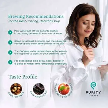 Purity Coffee FLOW Medium Roast Organic Coffee - USDA Certified Organic Specialty Grade Arabica Single-Serve Packets - Third Party Tested for Mold, Mycotoxins and Pesticides - 5 ct Box