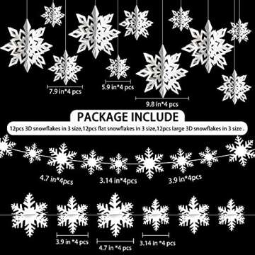 Christmas Hanging Snowflakes 3D Paper Snowflakes Christmas Tree Decorations Hanging Snowflake Decorations for Winter Wonderland Christmas Indoor Outdoor Holiday Decor (36, White)