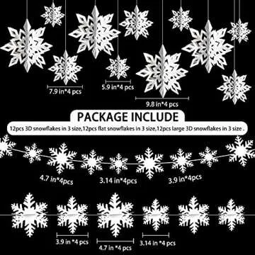 Christmas Hanging Snowflakes 3D Paper Snowflakes Christmas Tree Decorations Hanging Snowflake Decorations for Winter Wonderland Christmas Indoor Outdoor Holiday Decor (36, White)