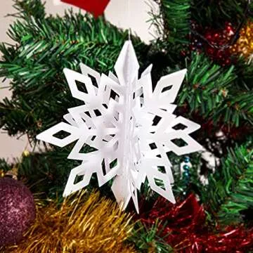 Christmas Hanging Snowflakes 3D Paper Snowflakes Christmas Tree Decorations Hanging Snowflake Decorations for Winter Wonderland Christmas Indoor Outdoor Holiday Decor (36, White)
