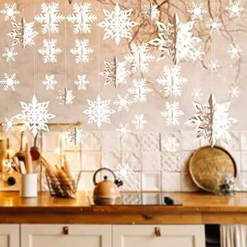 Christmas Hanging Snowflakes 3D Paper Snowflakes Christmas Tree Decorations Hanging Snowflake Decorations for Winter Wonderland Christmas Indoor Outdoor Holiday Decor (36, White)