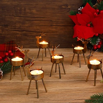 Juegoal Reindeer Tealight Candle Holders, Set of 6 Christmas Decorations Standing Iron Metal with Ru...