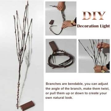 HOTMKA 2 Pack Led Branch Light, Battery Operated Lighted Branch for Vase Filler Willow, Twig Lighted...
