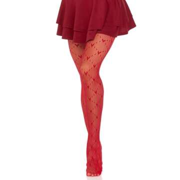 Leg Avenue Women’s Love Struck Heart Net Tights,RED,O/S