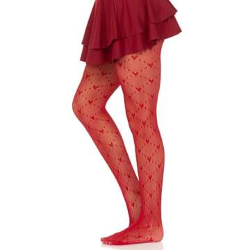 Leg Avenue Women’s Love Struck Heart Net Tights,RED,O/S