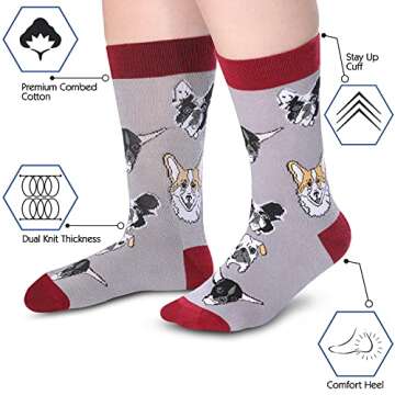Cavertin Women's Novelty Socks with Gift Box Cat Lover Dog Mom Book Lover Cat Mom Llama Unicorn Sloth Corgi (Dog Lover)