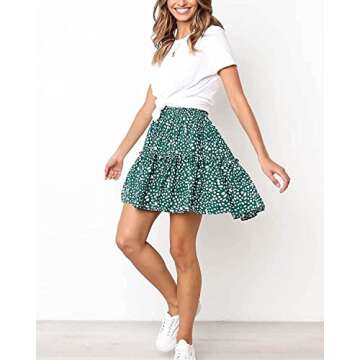 Alelly Women's Summer Cute High Waist Ruffle Skirt Floral Print Swing Beach Mini Skirt