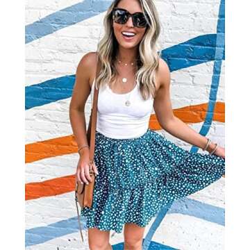 Alelly Women's Summer Cute High Waist Ruffle Skirt Floral Print Swing Beach Mini Skirt