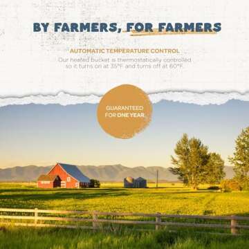 Farm Innovators 24 Quart Plastic Flat Back Heated Bucket with Metal Handle, Built In Thermostat, and Hidden Cord Compartment, 120 Watt