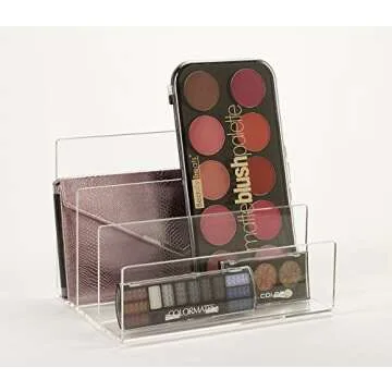 Unum Crystal Clear Acrylic Desktop File Sorter Holder - Lucite Mail, Paper, Folder, Letter Organizer – Makeup Palette Organizer - Thick Cast Acrylic 9" x 6.75" x 6.5"