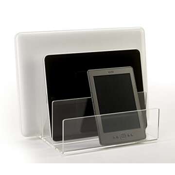 Unum Crystal Clear Acrylic Desktop File Sorter Holder - Lucite Mail, Paper, Folder, Letter Organizer – Makeup Palette Organizer - Thick Cast Acrylic 9" x 6.75" x 6.5"