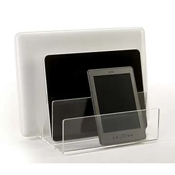 Unum Crystal Clear Acrylic Desktop File Sorter Holder - Lucite Mail, Paper, Folder, Letter Organizer – Makeup Palette Organizer - Thick Cast Acrylic 9" x 6.75" x 6.5"