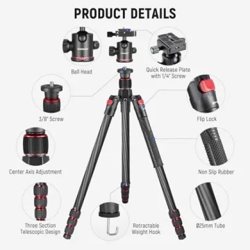 Lightweight NEEWER Carbon Fiber Tripod for DSLR & Smartphone