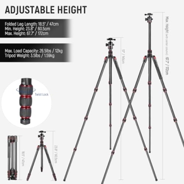 Lightweight NEEWER Carbon Fiber Tripod for DSLR & Smartphone