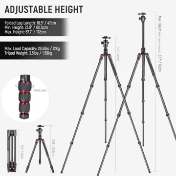 Lightweight NEEWER Carbon Fiber Tripod for DSLR & Smartphone