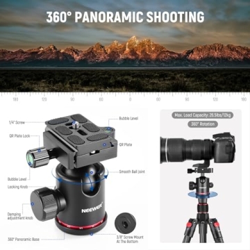 Lightweight NEEWER Carbon Fiber Tripod for DSLR & Smartphone