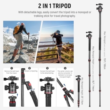 Lightweight NEEWER Carbon Fiber Tripod for DSLR & Smartphone