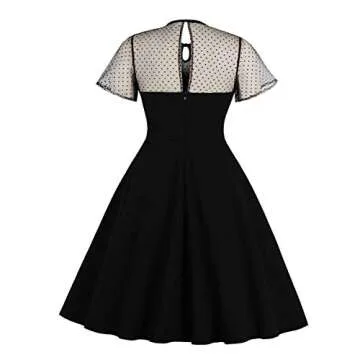 Women's Vintage Illusion Polka Dot Embroidery Keyhole Tie 1950s A-line Cocktail Dress 50s 60s Retro ...