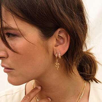 MYEARS Women Snake Earrings Gold Huggie Hoop Serpent Dangle Drop Black Cubic Zirconia 14K Gold Plate...