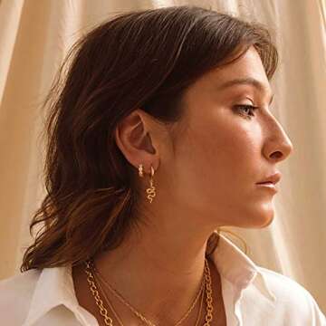 MYEARS Women Snake Earrings Gold Huggie Hoop Serpent Dangle Drop Black Cubic Zirconia 14K Gold Plated Small Simple Hypoallergenic Everyday Jewelry