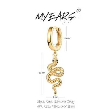 MYEARS Women Snake Earrings Gold Huggie Hoop Serpent Dangle Drop Black Cubic Zirconia 14K Gold Plated Small Simple Hypoallergenic Everyday Jewelry