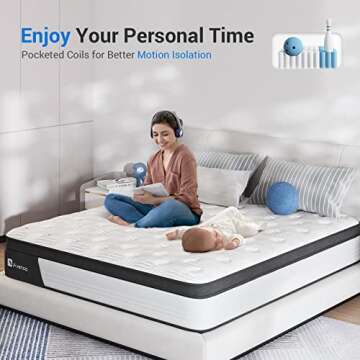 Avenco California King 12 Inch Hybrid Mattress - Medium Firm, CertiPUR-US Foam, Pressure Relief, Mot...