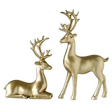 BULINGNA 2Pcs Christmas Reindeer Figurines, Resin Elk Sculpture Miniature Figurine Xmas Deer Statue ...