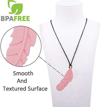 Sensory Chew Necklace for Kids, Boys and Girls, 5 Pack Silicone Feather Chewy Necklaces for Autism, ...