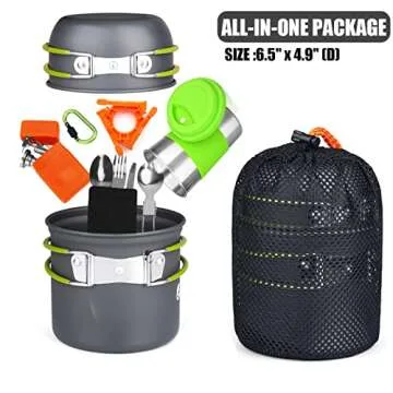 Bisgear Camping Cookware Portable Backpacking Stove Canister Stand Tripod Stainless Steel Cup Flatware Mess Kit - Camping Pot and Pans Cooking Set - Camping Gear Must Haves