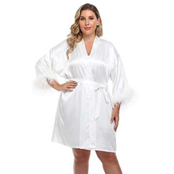 MissNina Bridesmaid Robes with Ostrich Feather Trim Satin Robes Silk Robes Feather Bridal Robes Party Sleepwear, Short