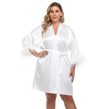 MissNina Satin Bridesmaid Robes with Feather Trim