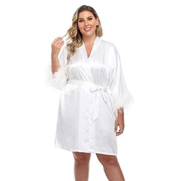 MissNina Bridesmaid Robes with Ostrich Feather Trim Satin Robes Silk Robes Feather Bridal Robes Party Sleepwear, Short