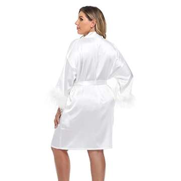MissNina Bridesmaid Robes with Ostrich Feather Trim Satin Robes Silk Robes Feather Bridal Robes Party Sleepwear, Short