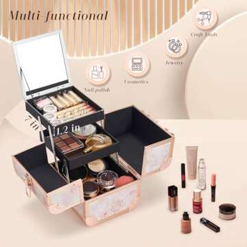 Costravio Makeup Box Train Case with Mirror Travel Organizer Cosmetic Jewelry Storage Box with 2-Tie...