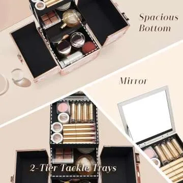 Costravio Makeup Box Train Case with Mirror Travel Organizer Cosmetic Jewelry Storage Box with 2-Tier Tackle Trays Light-weight Portable Lockable Makeup Organizer Box - Flower Pattern Design