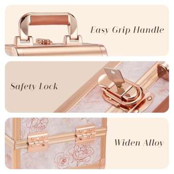 Costravio Makeup Box Train Case with Mirror Travel Organizer Cosmetic Jewelry Storage Box with 2-Tier Tackle Trays Light-weight Portable Lockable Makeup Organizer Box - Flower Pattern Design