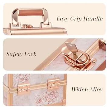 Costravio Makeup Box Train Case with Mirror Travel Organizer Cosmetic Jewelry Storage Box with 2-Tier Tackle Trays Light-weight Portable Lockable Makeup Organizer Box - Flower Pattern Design