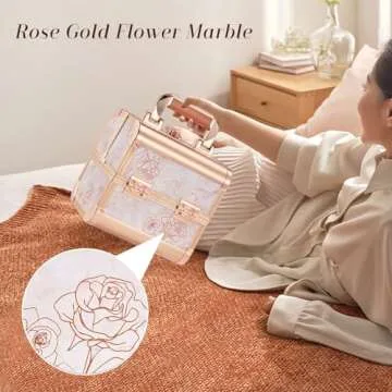 Costravio Makeup Box Train Case with Mirror Travel Organizer Cosmetic Jewelry Storage Box with 2-Tier Tackle Trays Light-weight Portable Lockable Makeup Organizer Box - Flower Pattern Design