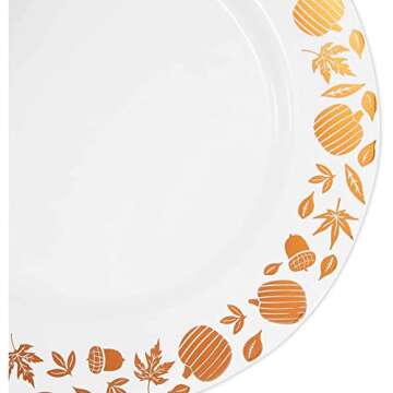 Juvale Thanksgiving Plates with Copper Foil Leaf Trim, 24 Pack