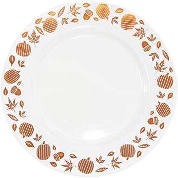 Juvale Thanksgiving Plates with Copper Foil Leaf Trim, 24 Pack