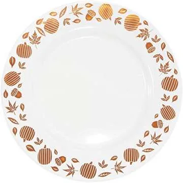 Juvale Thanksgiving Plates with Copper Foil Leaf Trim, 24 Pack