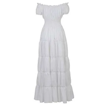 Renaissance Costume Women Medieval Chemise Dress Peasant Tops Irish Under Dress White-L
