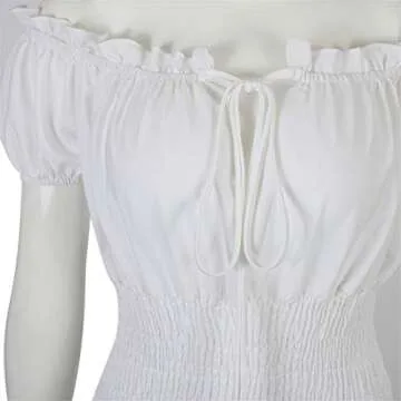 Renaissance Costume Women Medieval Chemise Dress Peasant Tops Irish Under Dress White-L
