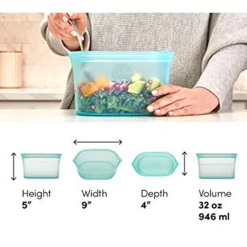 Zip Top Reusable Food Storage Bags | Large Dish [Peach] | Silicone Meal Prep Container | Microwave, Dishwasher and Freezer Safe | Made in the USA
