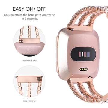 KADES Compatible for Fitbit Versa 2 Bands for Women, Dressy Metal Bracelet Bling Rhinestone Jewelry for Fitbit Versa/Versa 2 /Versa Lite/Versa SE Smartwatch, Bling Rose Gold